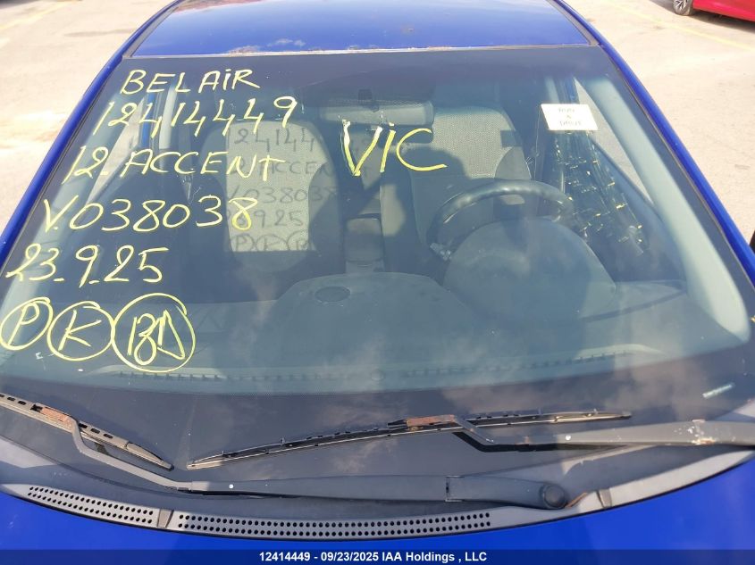 2012 Hyundai Accent VIN: KMHCT5AE9CU038038 Lot: 12414449