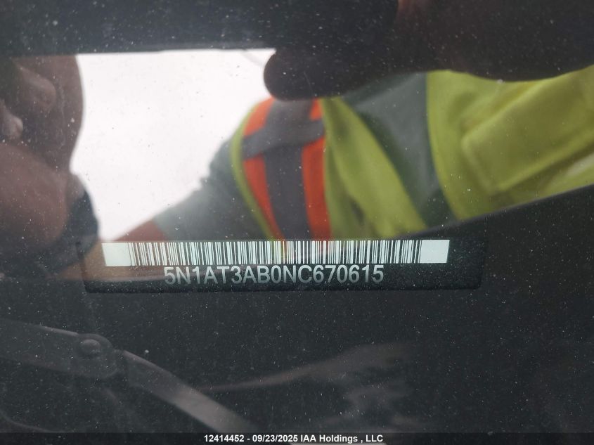 2022 Nissan Rogue S VIN: 5N1AT3AB0NC670615 Lot: 12414452
