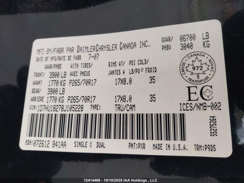 1D7HU18278J105228 2008 DODGE RAM photo no. 18