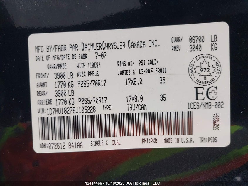 1D7HU18278J105228 2008 DODGE RAM photo no. 9