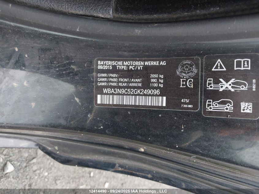 2016 BMW 428 Xi VIN: WBA3N9C52GK249096 Lot: 12414490