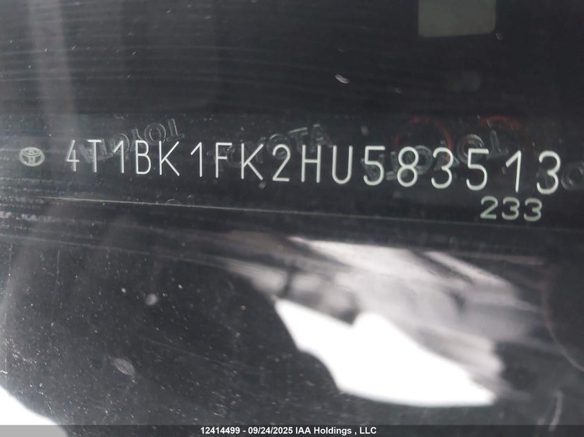 2017 Toyota Camry Xse/Xle VIN: 4T1BK1FK2HU583513 Lot: 12414499