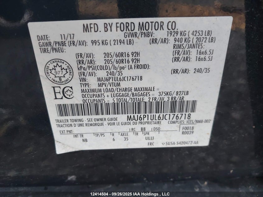 MAJ6P1UL6JC176718 2018 FORD ECOSPORT photo no. 9