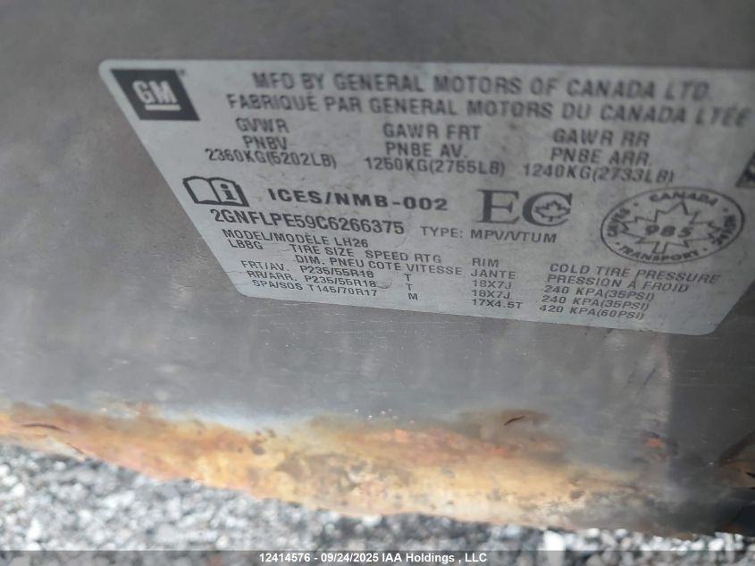 2012 Chevrolet Equinox Lt VIN: 2GNFLPE59C6266375 Lot: 12414576