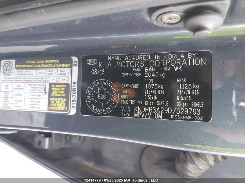 2013 Kia Sportage Lx VIN: KNDPB3A29D7529793 Lot: 12414779