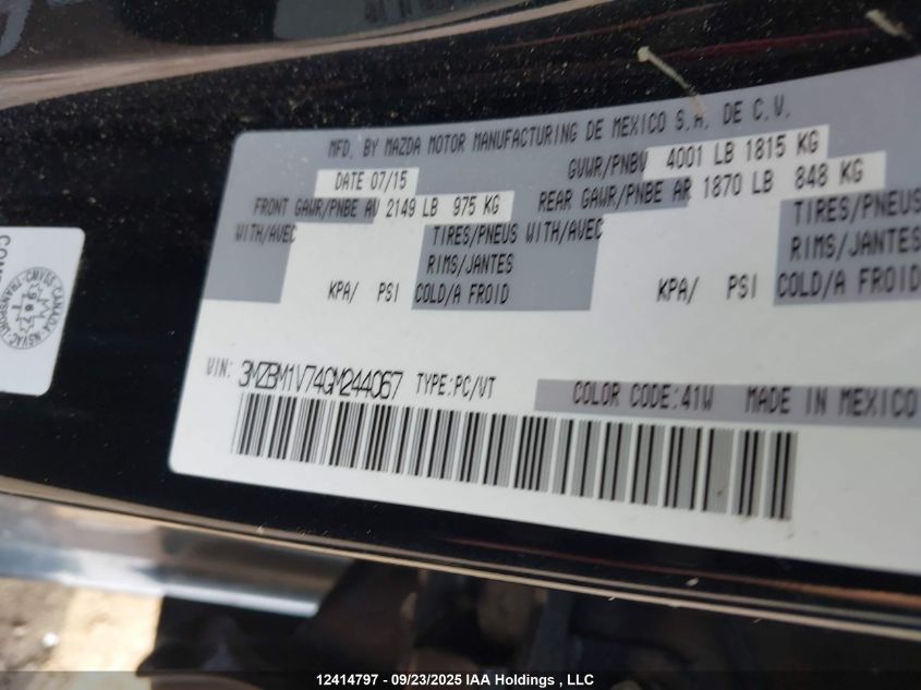 2016 Mazda 3 Touring VIN: 3MZBM1V74GM244067 Lot: 12414797