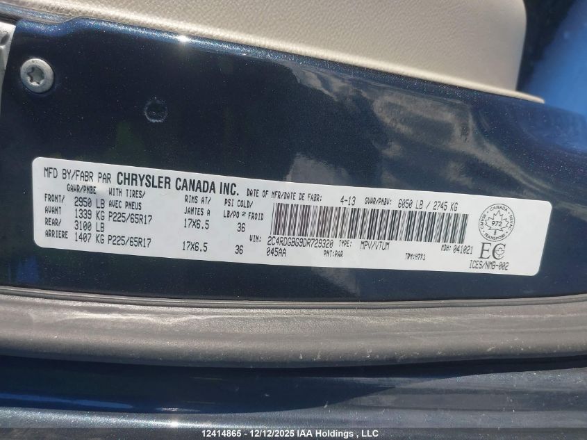 2013 Dodge Grand Caravan Se/Sxt VIN: 2C4RDGBG9DR729320 Lot: 12414865