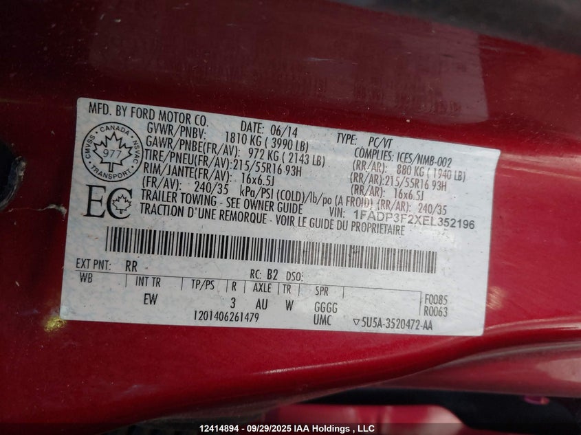 1FADP3F2XEL352196 2014 FORD FOCUS photo no. 9