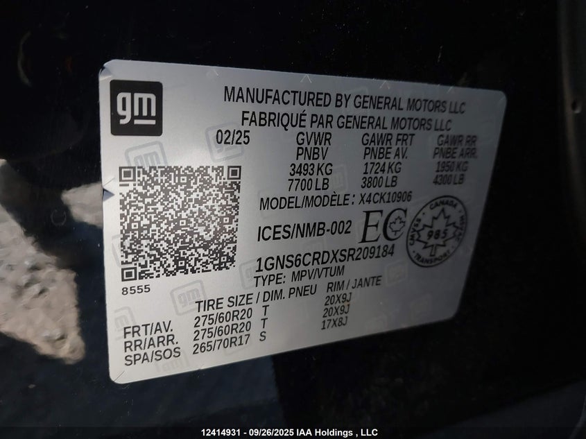 1GNS6CRDXSR209184 2025 CHEVROLET SUBURBAN photo no. 9