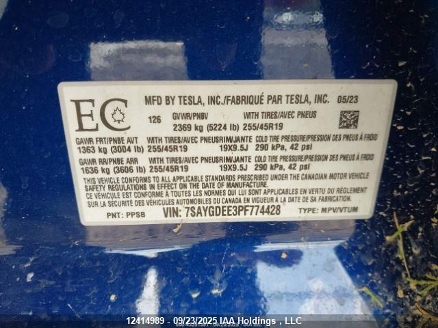 2023 Tesla Model Y VIN: 7SAYGDEE3PF774428 Lot: 12414989