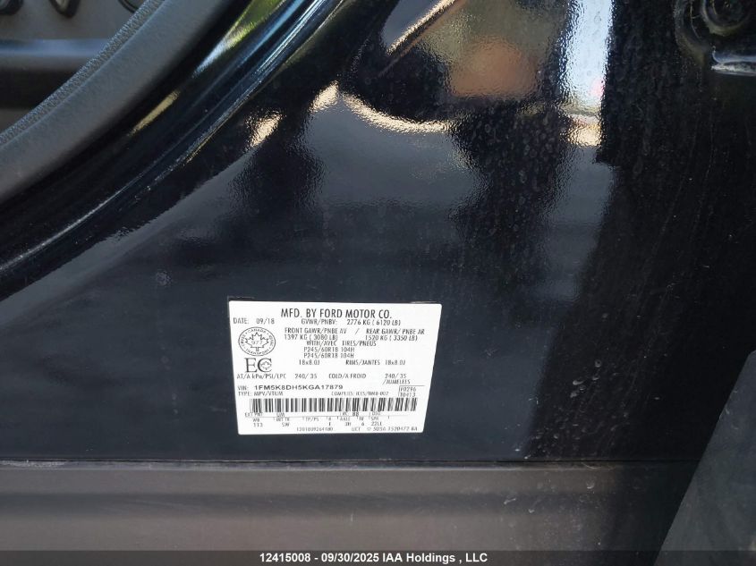 2019 Ford Explorer VIN: 1FM5K8DH5KGA17879 Lot: 12415008