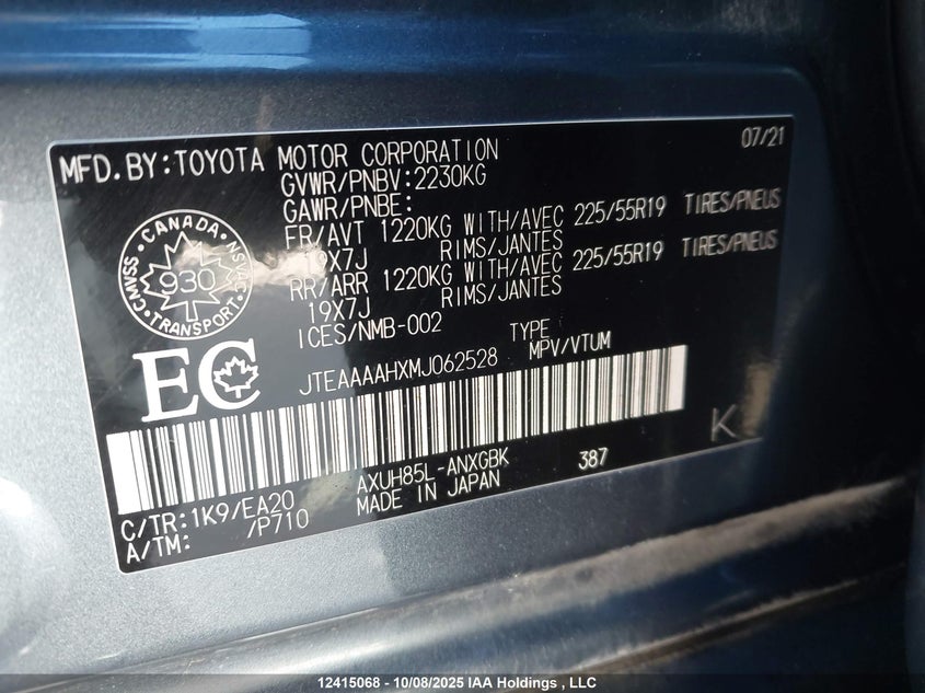 JTEAAAAHXMJ062528 2021 TOYOTA VENZA photo no. 9