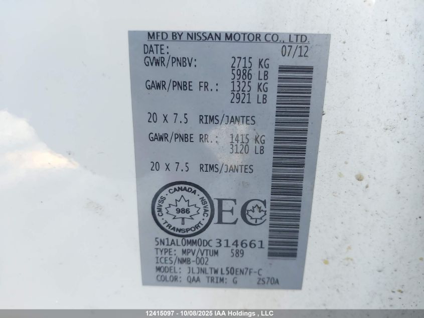 2013 Infiniti Jx35 VIN: 5N1AL0MM0DC317661 Lot: 12415097