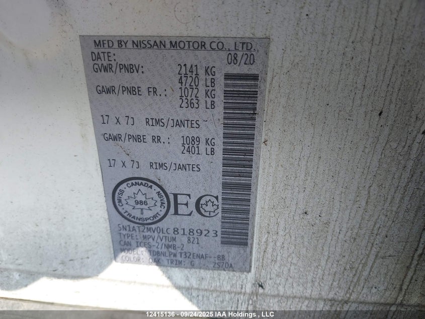 5N1AT2MV0LC818923 2020 NISSAN ROGUE photo no. 9