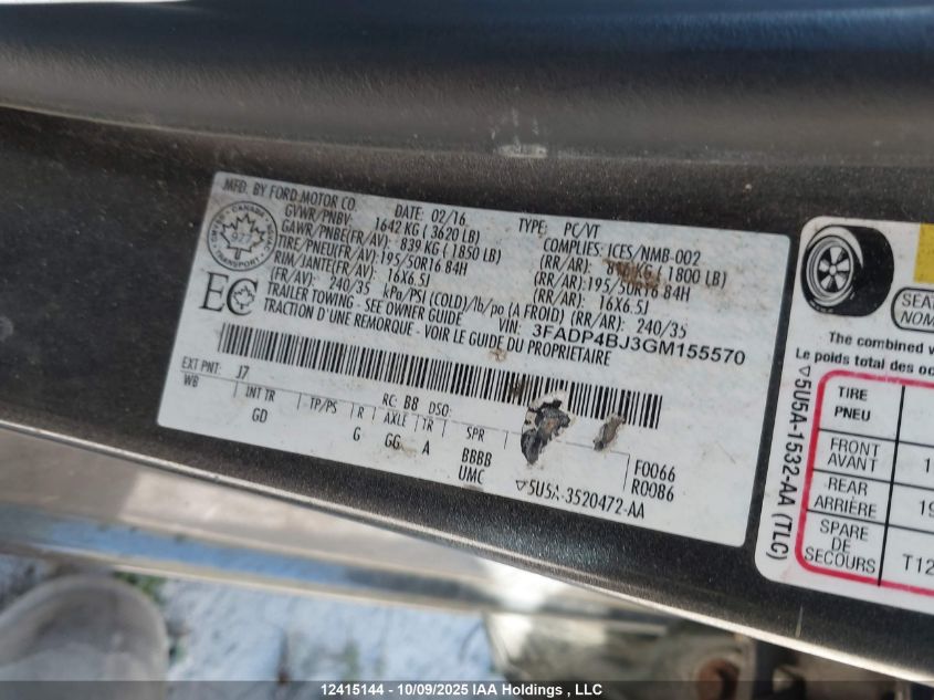 2016 Ford Fiesta Se VIN: 3FADP4BJ3GM155570 Lot: 12415144