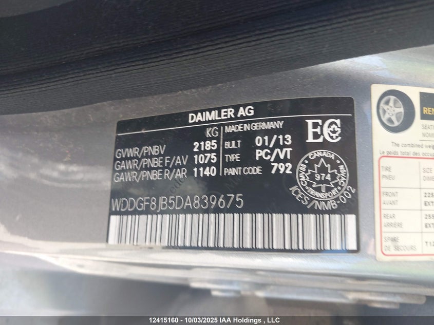 2013 Mercedes-Benz C 350 4Matic VIN: WDDGF8JB5DA839675 Lot: 12415160