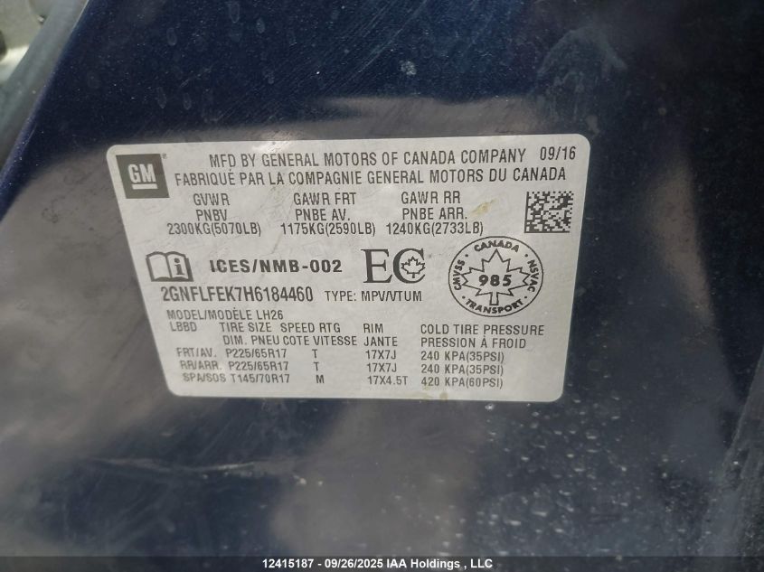 2017 Chevrolet Equinox VIN: 2GNFLFEK7H6184460 Lot: 12415187