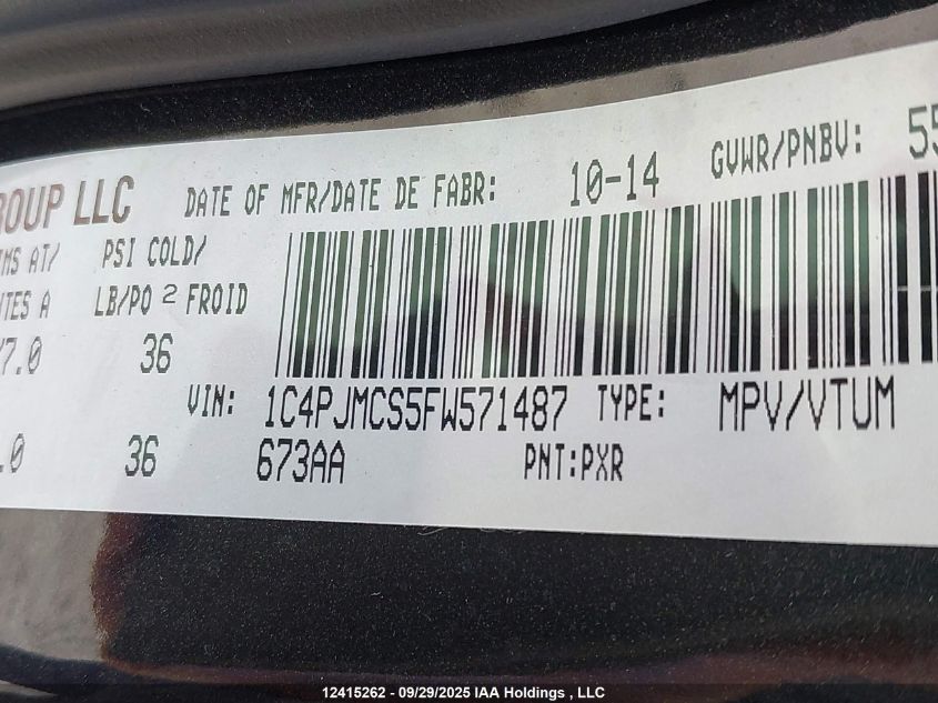 2015 Jeep Cherokee North VIN: 1C4PJMCS5FW571487 Lot: 12415262