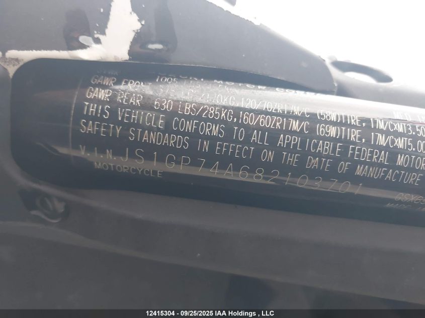 2008 Suzuki Gsx650 F VIN: JS1GP74A682103701 Lot: 12415304