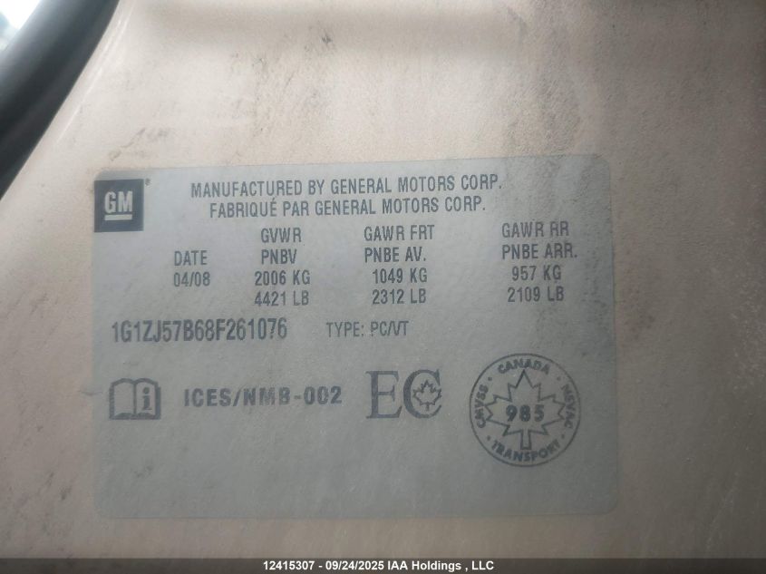 2008 Chevrolet Malibu 2Lt VIN: 1G1ZJ57B68F261076 Lot: 12415307