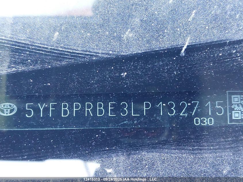 2020 Toyota Corolla VIN: 5YFBPRBE3LP132715 Lot: 12415313