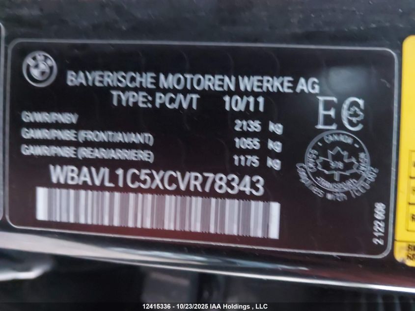 2012 BMW X1 xDrive28I VIN: WBAVL1C5XCVR78343 Lot: 12415336