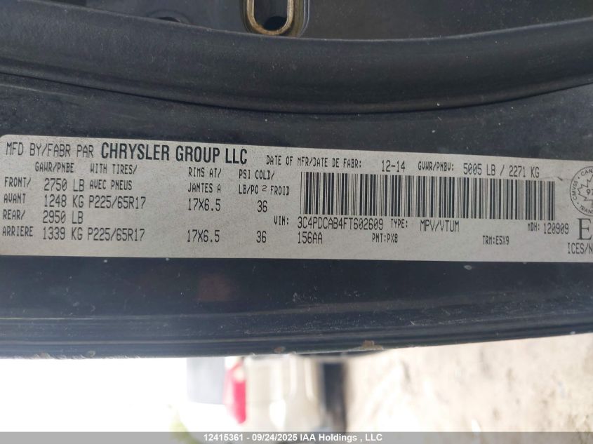 2015 Dodge Journey Se VIN: 3C4PDCAB4FT602609 Lot: 12415361