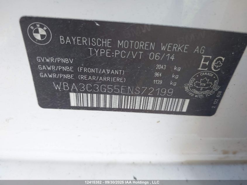 2014 BMW 320 I xDrive VIN: WBA3C3G55ENS72199 Lot: 12415382