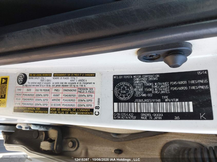 2014 Toyota 4Runner Sr5 V6 VIN: JTEBU5JR0E5191948 Lot: 12415397