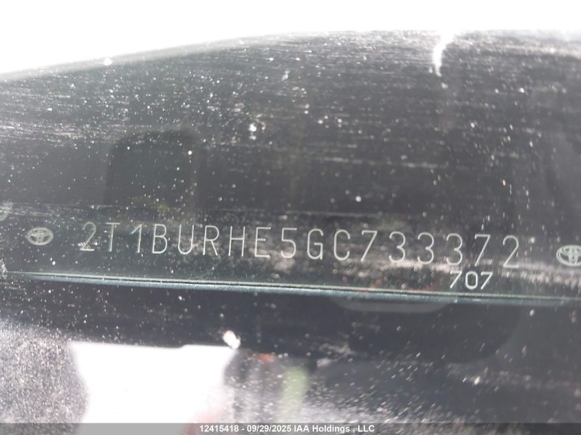 2016 Toyota Corolla L/Le/Le Pls/Prm/S/S Pls VIN: 2T1BURHE5GC733372 Lot: 12415418