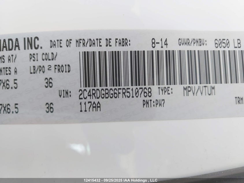 2C4RDGBG6FR510768 2015 DODGE CARAVAN photo no. 9