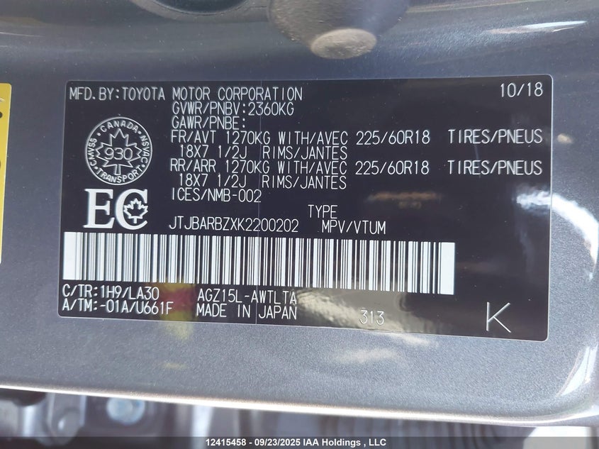 JTJBARBZXK2200202 2019 LEXUS NX photo no. 18