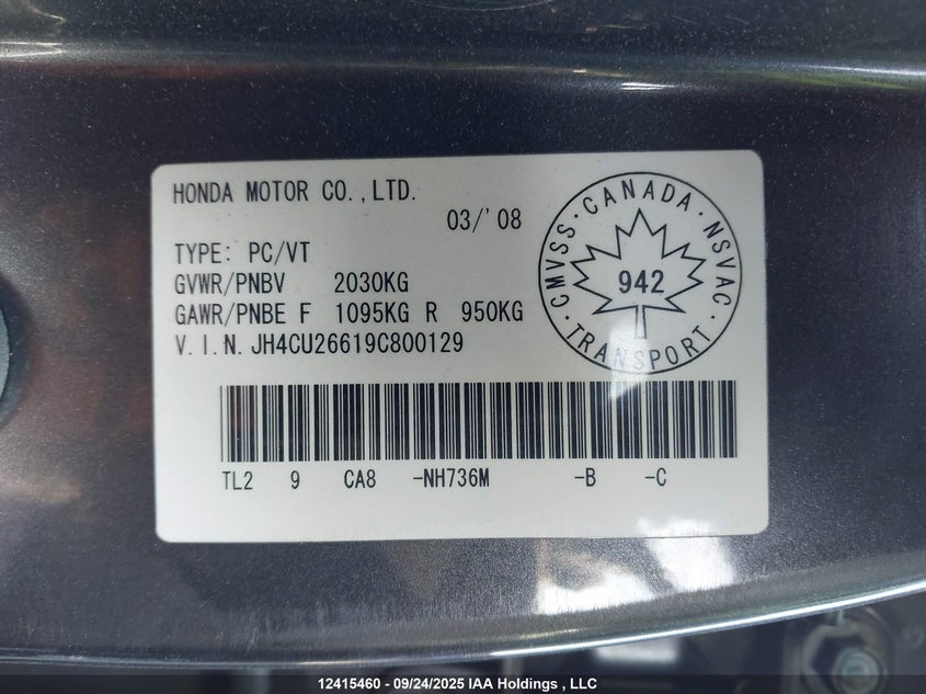 JH4CU26619C800129 2009 ACURA TSX photo no. 9