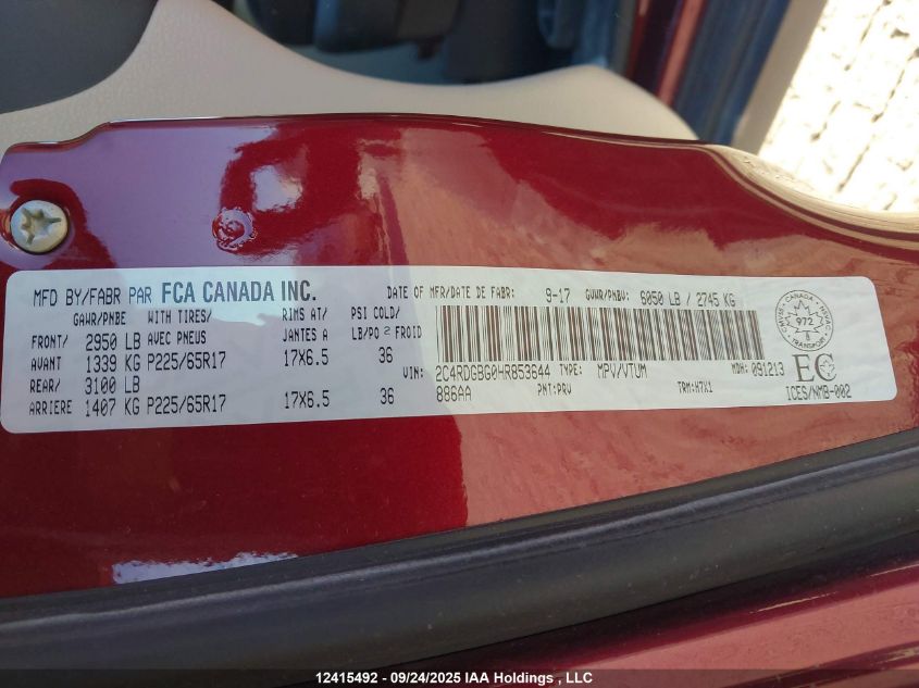 2017 Dodge Grand Caravan Se VIN: 2C4RDGBG0HR853644 Lot: 12415492