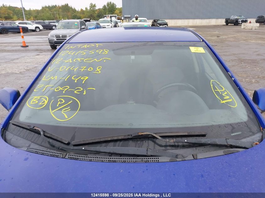 2012 Hyundai Accent VIN: KMHCT5AE7CU014708 Lot: 12415598