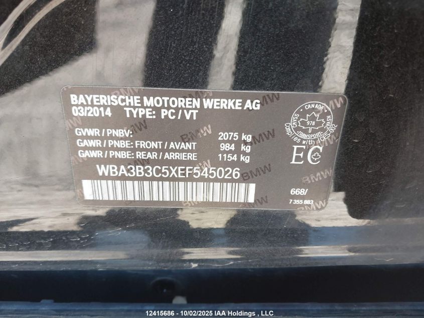 2014 BMW 328I xDrive VIN: WBA3B3C5XEF545026 Lot: 12415686