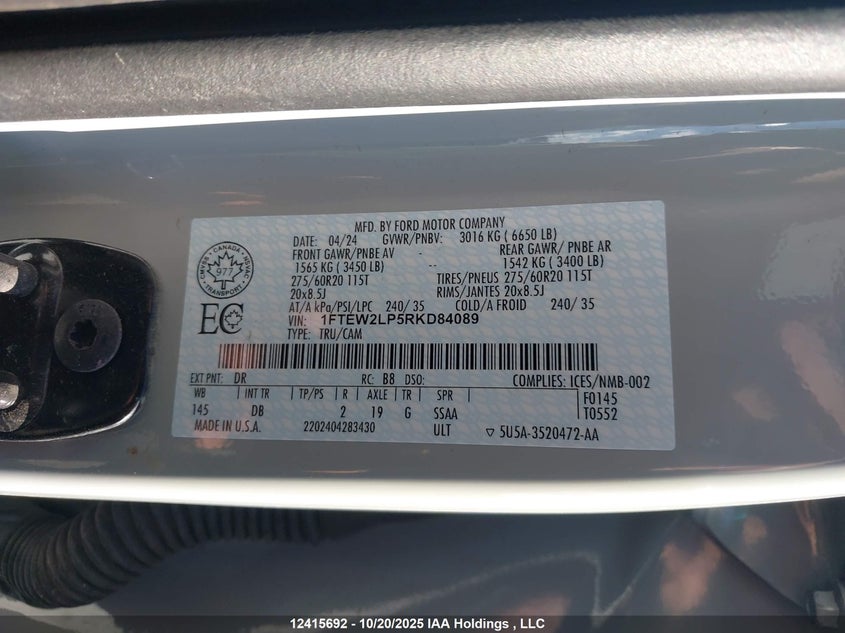 1FTEW2LP5RKD84089 2024 FORD F-150 photo no. 9