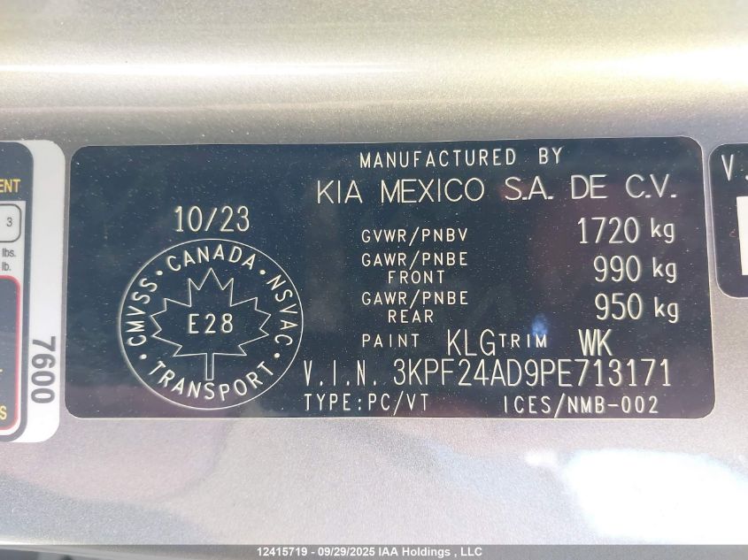 2023 Kia Forte VIN: 3KPF24AD9PE713171 Lot: 12415719