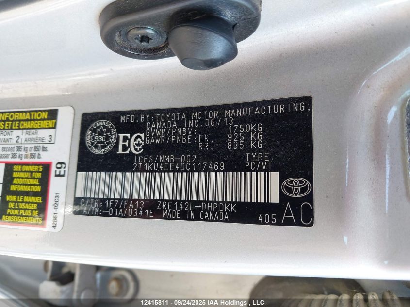 2013 Toyota Matrix Wagon VIN: 2T1KU4EE4DC117469 Lot: 12415811