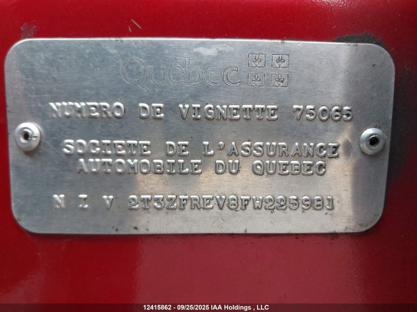 2015 Toyota Rav4 Le VIN: 2T3ZFREV8FW225981 Lot: 12415862