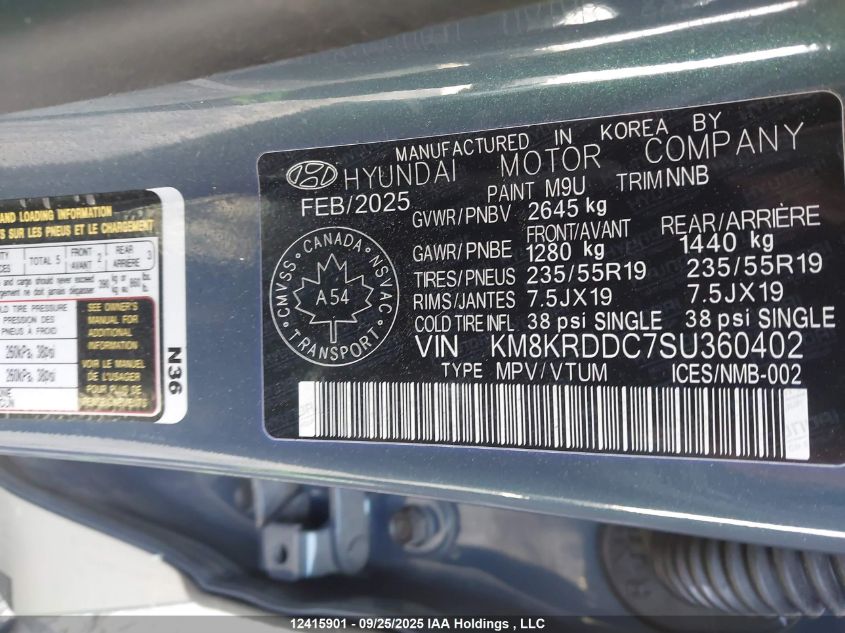 2025 Hyundai Ioniq 5 Preferred Long Range With Ultimate Package VIN: KM8KRDDC7SU360402 Lot: 12415901