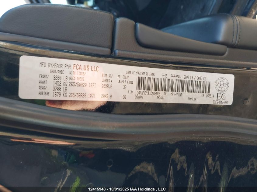 2018 Jeep Grand Cherokee Overland VIN: 1C4RJFCM9JC406915 Lot: 12415948