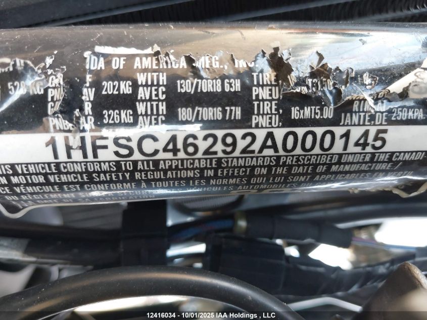 2002 Honda Vtx1800 C VIN: 1HFSC46292A000145 Lot: 12416034