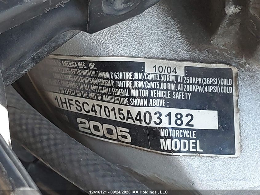 2005 Honda Gl1800 VIN: 1HFSC47015A403182 Lot: 12416121