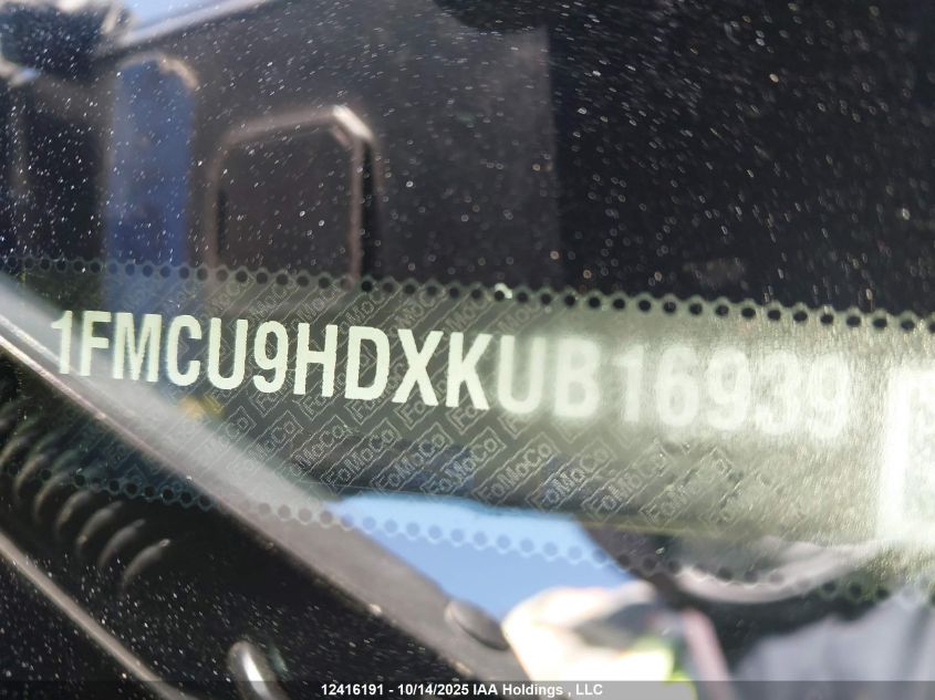 2019 Ford Escape Sel VIN: 1FMCU9HDXKUB16939 Lot: 12416191