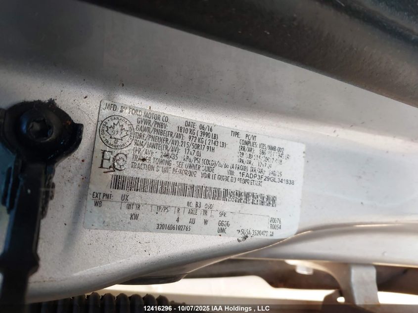 2016 Ford Focus Se VIN: 1FADP3F29GL341838 Lot: 12416296