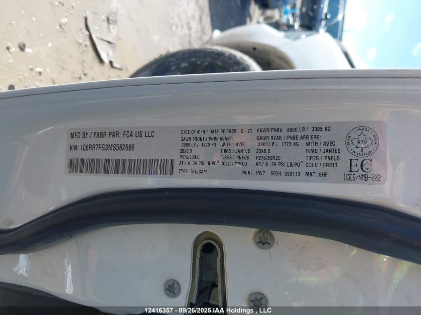 2021 Ram 1500 Classic Tradesman VIN: 1C6RR7FG3MS582686 Lot: 12416357