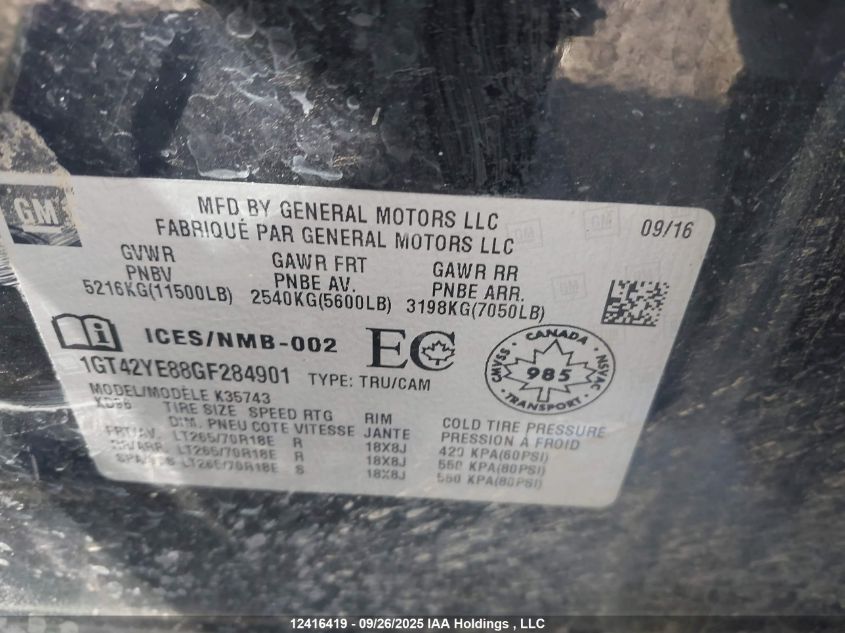 2016 GMC Sierra 3500Hd Denali VIN: 1GT42YE88GF284901 Lot: 12416419