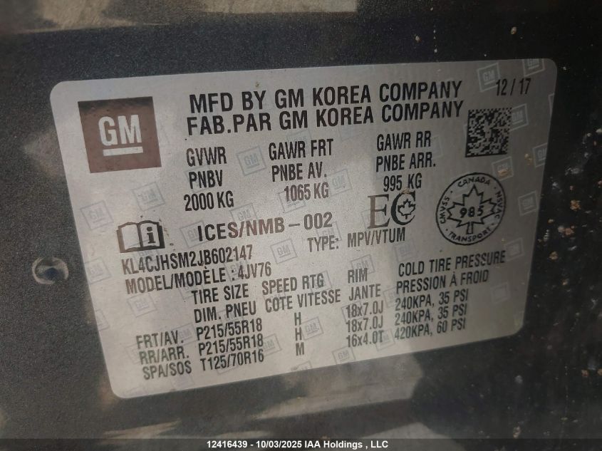 2018 Buick Encore VIN: KL4CJHSM2JB602147 Lot: 12416439