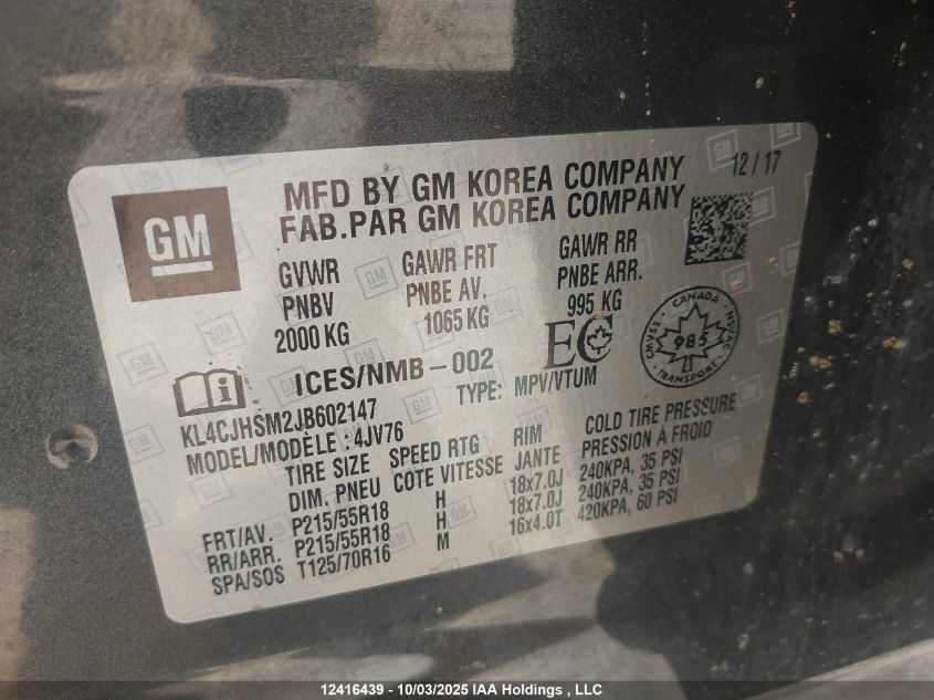 2018 Buick Encore VIN: KL4CJHSM2JB602147 Lot: 12416439